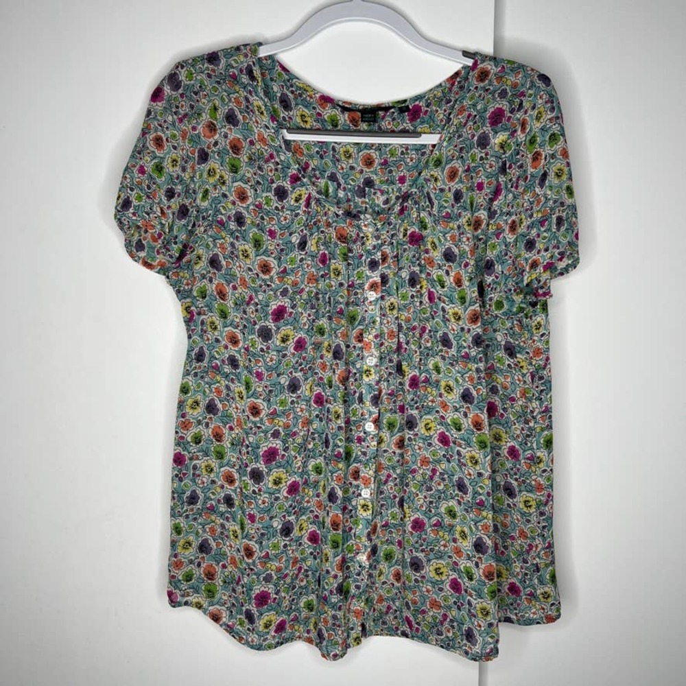 Boden Hand Drawn Colorful Flowers Womens Button Front Blouse 18